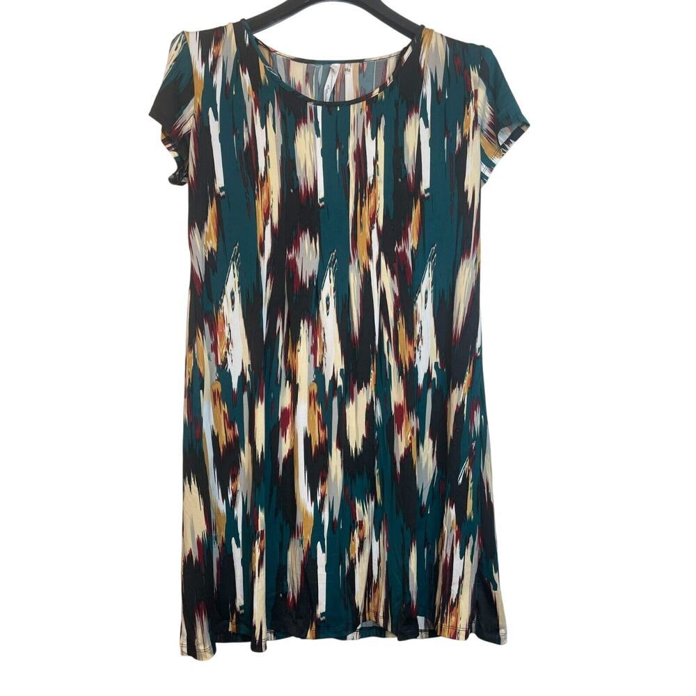 Ny Collection Womens Abstract Round Neck Midi Dress Short Sleeve Size Size L
